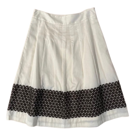 ANN TAYLOR LOFT Skirt Midi A-Line Pleated Embroidered Brown Ivory Size 6 - Picture 1 of 6